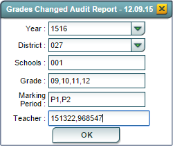 Grade Change Audit Report Setup Options